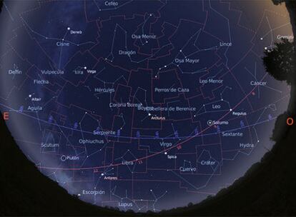 Mapa del cielo visible desde una latitud 40º N el 15 de junio de 2009 a las 23.00.