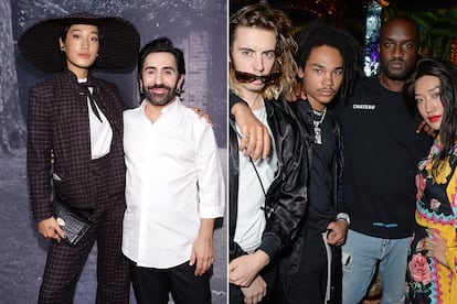 Codeándose con la industria: a la izquierda, junto a Johnny Coca, director creativo de Mulberry, y a la derecha con el ‘influencer’ Luka Sabbat y Virgil Abloh.