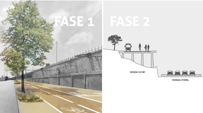 Imágenes virtuales de la ronda litoral a su paso por el Morrot, de acuerdo al proyecto del Ayuntamiento de Barcelona para reordenar la movilidad.