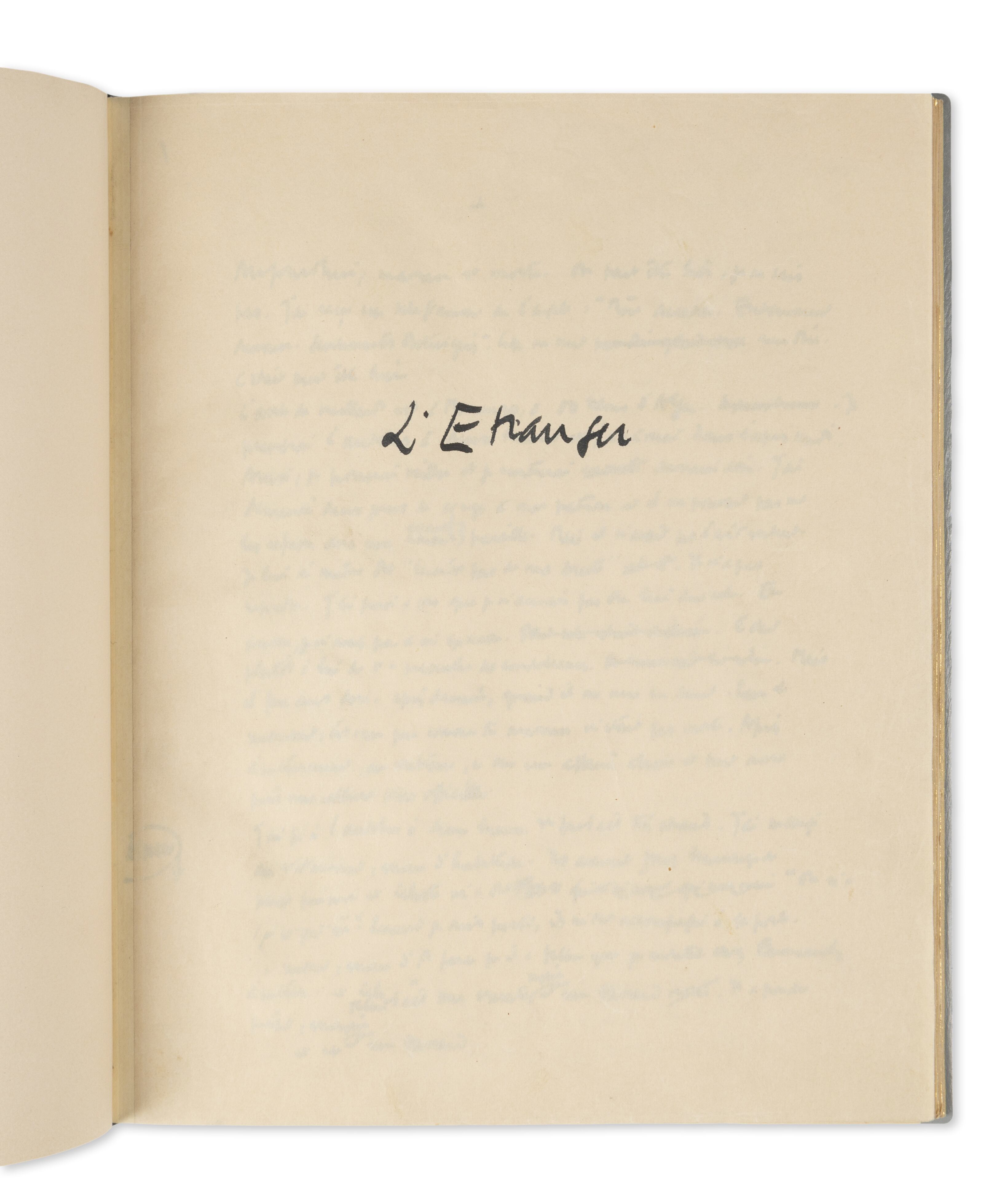 La primera página de un manuscritos de 'El extranjero'