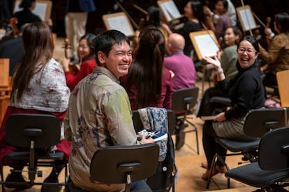 Músicos del Bach Collegium Japan, durante un ensayo general en el Auditorio Nacional en Madrid, el 10 de noviembre.