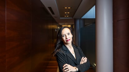 La presidenta de Redeia, Beatriz Corredor, a finales de febrero en la sede de la empresa, en Madrid.