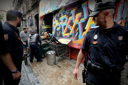 Police officers during the eviction on Thursday morning.