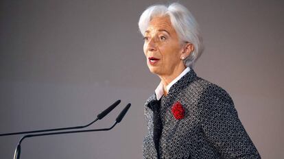 Christine Lagarde, directora del FMI, este lunes en Berlín.