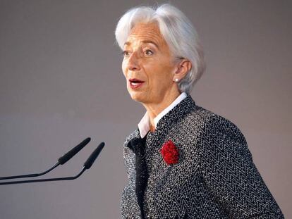 Christine Lagarde, directora del FMI, este lunes en Berlín.