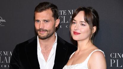 Dakota Johnson and Jamie Dornan at the premiere of 'Fifty Shades of Grey' in Paris.