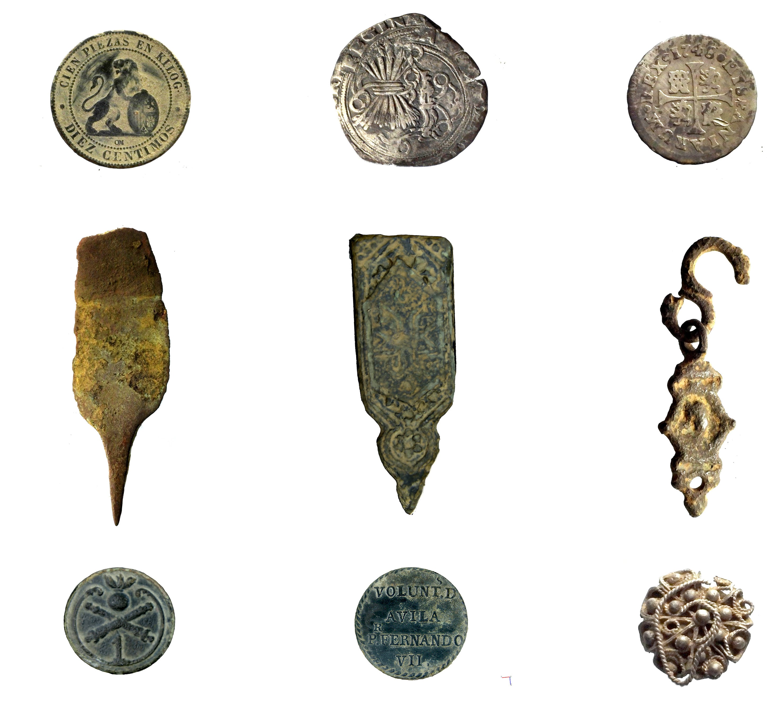 Nueve de los objetos encontrados en Gallegos de Argañan durante la prospección geomagnética.