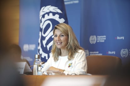 La vicepresidenta y Ministra de Trabajo, Yolanda Díaz, el miércoles en Ginebra.