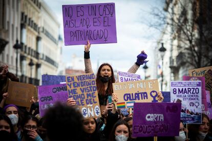 Manifestación estudiantil feminista del 8M, en la Puerta del Sol de Madrid. 