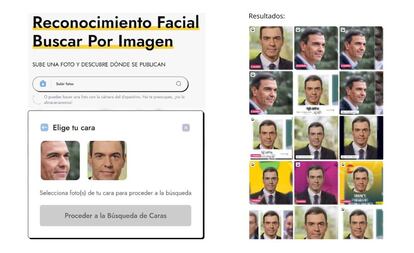 Búsqueda de imágenes del presidente Pedro Sánchez con PimEyes.