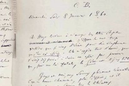 Fragmento de la carta de Baudelaire donde arremete contra Víctor Hugo.