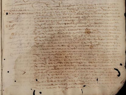 Detalle del documento que acredita a Miguel de Cervantes como recaudador de la Hacienda Real en La Puebla de Cazalla.