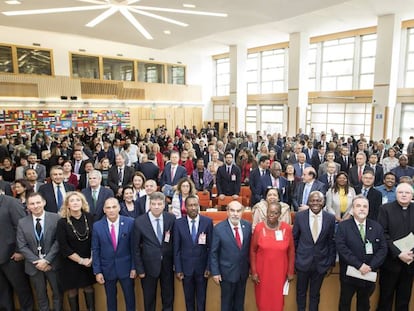 Participantes en el lanzamiento del Decenio de la ONU para la Agricultura Familiar, en la sede de la FAO, en Roma. 