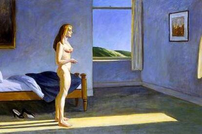 El cuadro <i>Mujer al sol,</i> de Edward Hopper (1961), que figura en la exposicin <i>Melancola</i>, del Grand Palais de Pars.