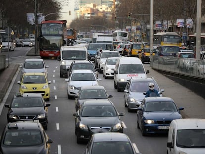 Traffic jams on roads leading into central Barcelona.