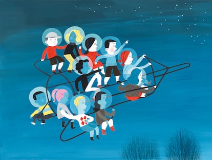 Ilustración de interior del libro 'El hijo del astronauta', de Elena Val, editado por Ekaré.