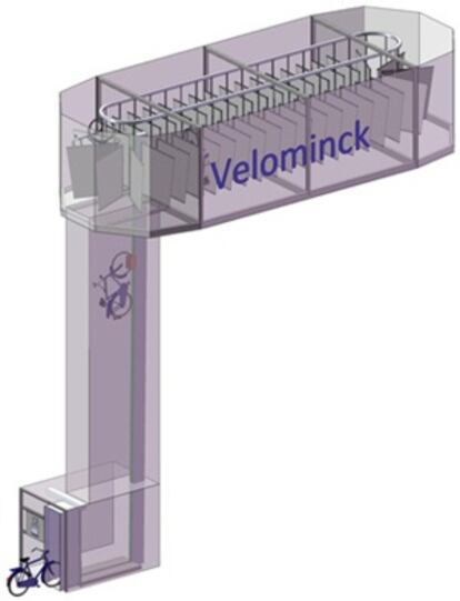 Almacén mecanizado de bicicletas con un ascensor.