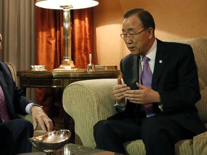 El ministro español de Exteriores, José Manuel García-Margallo, con el secretario general de la ONU, Ban Ki-moon.