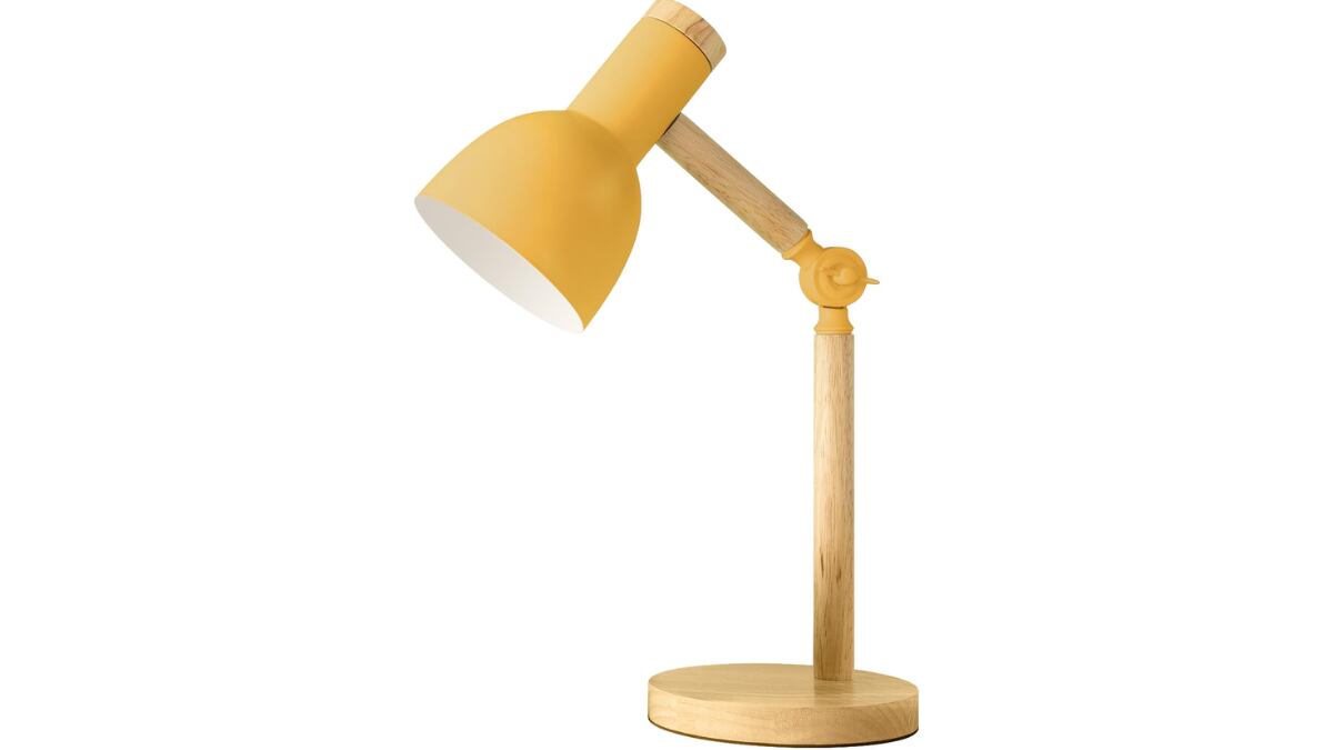 Flexo en color amarillo con madera.