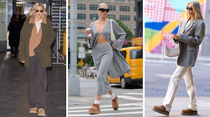 Celebrities con las botas UGG con plataforma, tendencia 2023-2024 (Gigi Hadid y Elsa Hosk).