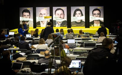 Election campaign posters featuring Catalan politicians.