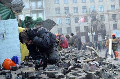 Enfrentamientos entre manifestantes y policía en las protestas contra el gobierno en Kiev, Ucrania