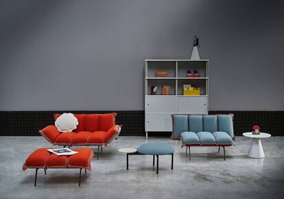 Colección Turati de Sancal. Al fondo, Estante, un mueble con propiedades fonoabsorbentes del diseñador Jua Ibáñez Lax. |