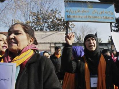 Protesta en Kabul para exigir derechos para las mujeres el 13 de febrero.