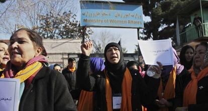 Protesta en Kabul para exigir derechos para las mujeres el 13 de febrero.