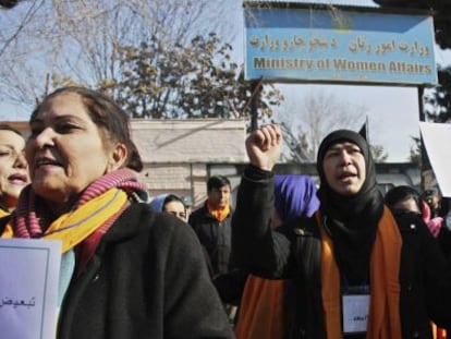 Protesta en Kabul para exigir derechos para las mujeres el 13 de febrero.