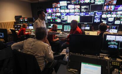 Sala de realización de un programa de Telecinco, cadena de Mediaset.