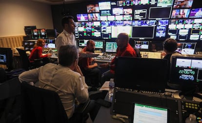 Sala de realización de un programa de Telecinco, cadena de Mediaset.