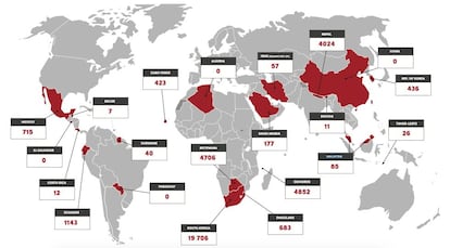 Casos de malaria autóctonos en 2017 dentro de los países que aspiran a estar libres de la enfermedad en 2020.