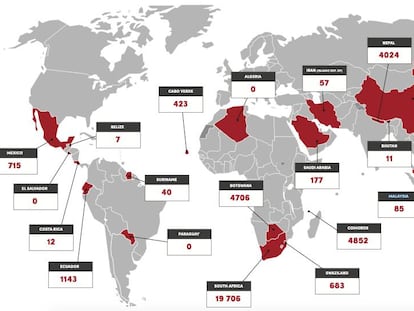 Casos de malaria autóctonos en 2017 dentro de los países que aspiran a estar libres de la enfermedad en 2020.