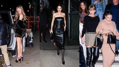 Left to right: Taylor Swift, Kendall Jenner, and Taylor Swift again, with Selena Gómez, leaving trendy restaurants.