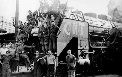 Locomotora del tren de anarquistas que salió de Barcelona en julio de 1936 para liberar Zaragoza de los militares golpistas.