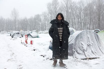 La activista Lakshmi Thevasagayam, en el campamento de Keyenberg, el 20 de enero.