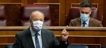 El ministro de Justicia, Juan Carlos Campo, durante su intervención en la sesión de control al Gobierno este miércoles en el Congreso. 