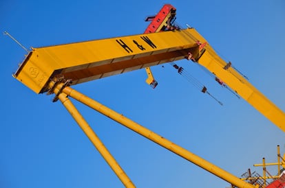 La grúa Samson, de Harland and Wolff, en el Titanic Quarter de Belfast.