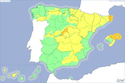 Mapa de las alertas de AEMET para el 16 de diciembre de 2010.