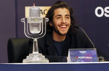 Salvador Sobral, el 13 de mayo de 2017, en Kiev, tras ganar Eurovisi&oacute;n.