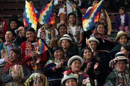 Indígenas participan en el Día de Lucha Contra el Racismo, en La Paz.