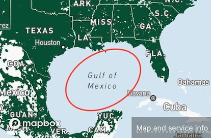 Mapa de cobertura de la empresa Trump Mobile, en la que aparece el golfo de México.