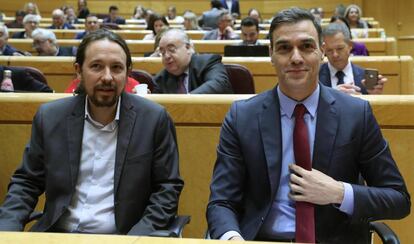 El presidente del Gobierno, Pedro Snchez, y el vicepresidente segundo, Pablo Iglesias, comparecen en el Senado.