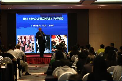 Leontxo García, durante su conferencia en Chongqing