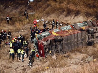 The bus veered off the road and fell 20 meters before crashing to a stop.