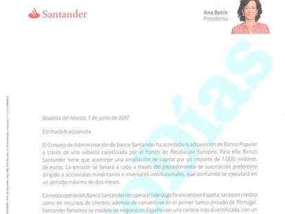 La carta que ha remitido Ana Botín a sus accionistas.