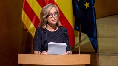 Gema Espinosa en un acte a Barcelona.