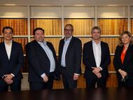 De izquierda a derecha, David Liras, CIO de Moeve; Ricardo Madrigal, CIO de Bankinter; Carlos Escudero, gerente de GISS; Sergio Merchán, CIO de Iberdrola; Malu Delicado, CIO de Mapfre; y Luis Sanz, senior partner & VP IBM Consulting.