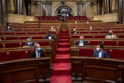 Pleno extraordinario sobre la crisis de la Monarquía, en el Parlamento catalán este viernes.